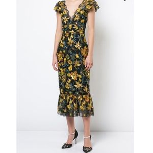 NWT | MARCHESA | Cocktail Dress Midi Length Cap Sleeve Embroidered Lace Size 4